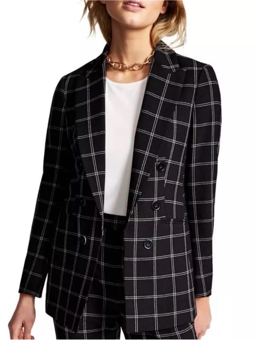 Black and White Striped Bar lll Windowpane Double-Breasted Blazer